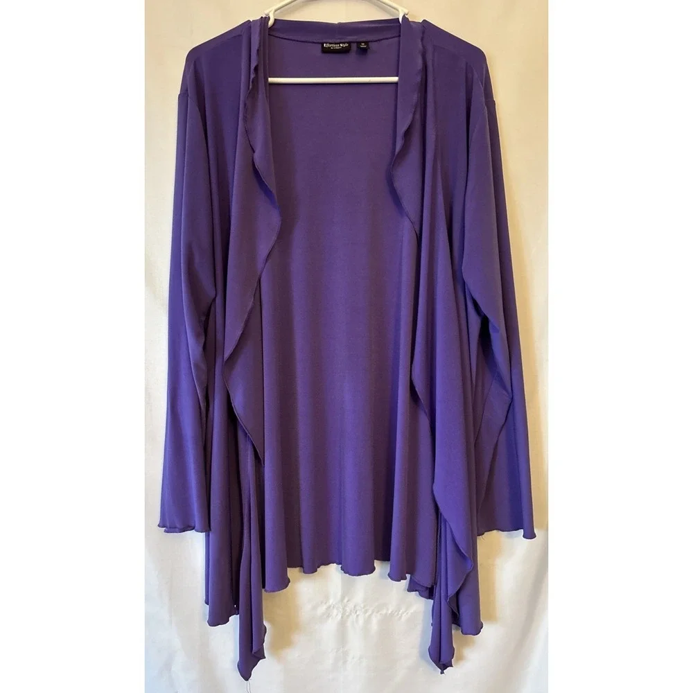 Purple Open Front Cardigan Boho Lagenlook Cascading Ruffles L Sleeve‎ Drapey 1X